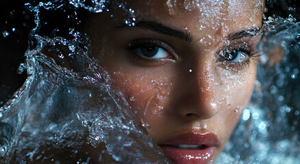 Water splashing on a beautiful woman's face