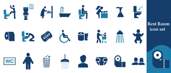  Set of Rest Room Related Icons set. Contains such Icons as Family WC, Do not throw sign, Water tap and more. 