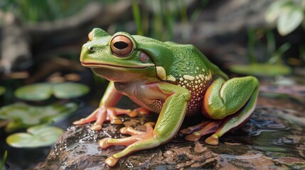 Fototapeta premium Moltrecht s Green Tree Frog Rhacophorus moltrechti