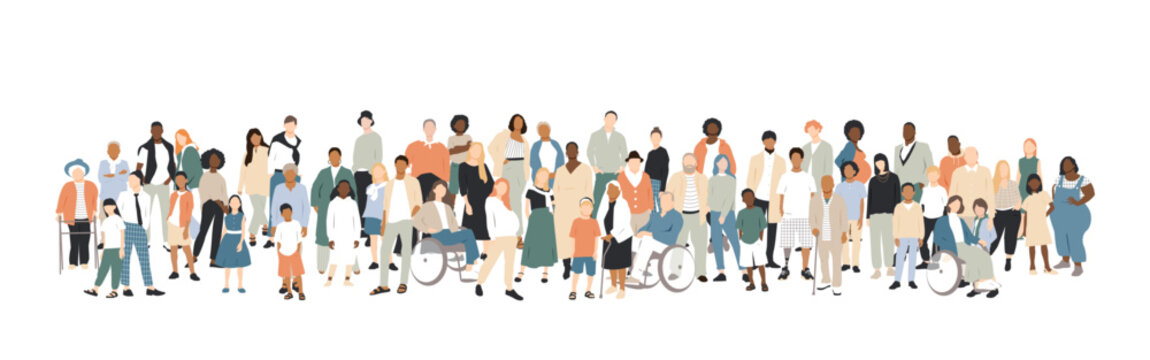 Different people stand side by side together.