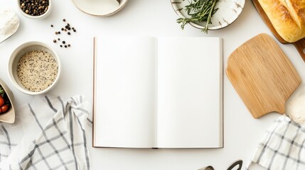 Blank Cookbook on a White Tabletop