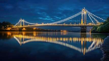 Fototapeta premium Twilight Illuminated Bridge over Calm Water