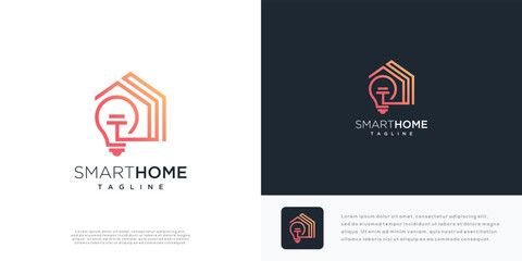 Smart home logo design vector illustration made with lines.