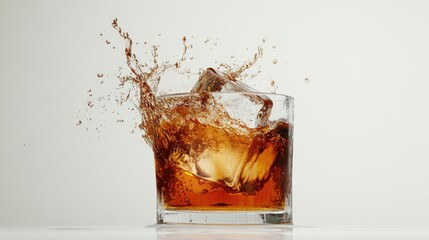 Splashing Drink in Glass with Ice Cubes