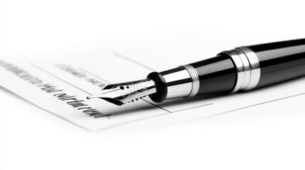 Elegant Fountain Pen on Check:  A sophisticated black fountain pen rests on a check, poised for signing.  The image exudes professionalism, wealth and success.