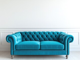 Vintage-style Teal Velvet Chesterfield Sofa with Padded Tufted Armrests