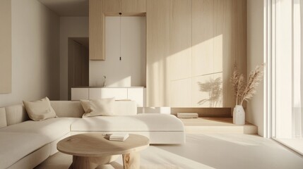 Minimalist Living Room with Natural Light and Wooden Accents