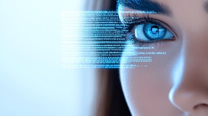 A business woman executive in deep thought, surrounded by floating digital interfaces showing real-time analytics and futuristic data projections, set against a white background, 