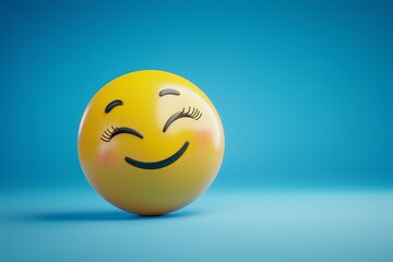 A winking emoji with a playful smirk, set against a light blue background, with a shiny finish giving the face depth and realism.