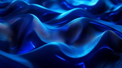 Fototapeta premium Abstract wave patterns in deep blue hues with glowing highlights, creating a futuristic flow.