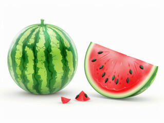 watermelon and half isolated on white background