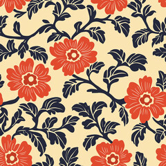 Produce a Batik seamless pattern with sharp, contrasting colors and intricate designs 