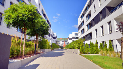 Eco apartment building saving energy and fresh air concept. European residential architecture...