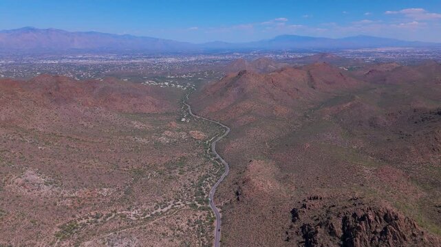 Southwestern Serenity: Aerial Journey Along Arizona Desert Highway to Tucson