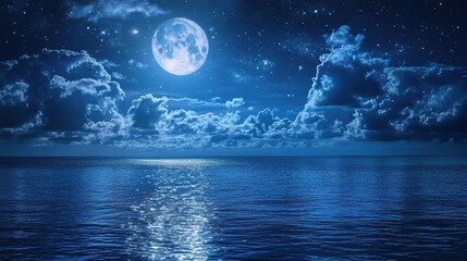 Serene Night Sky Over Calm Ocean Reflection
