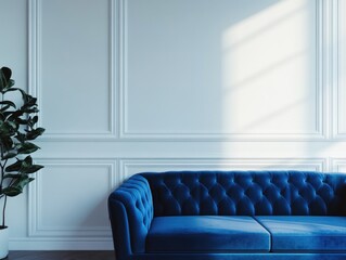 Obraz premium Modern Blue Velvet Sofa in Empty Room