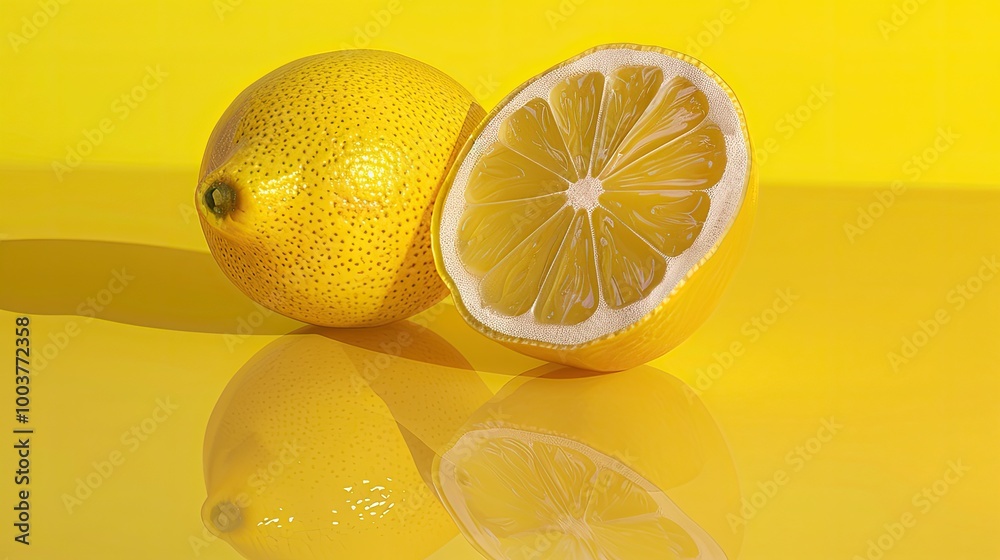 Aufkleber half lemon on gradient yellow reflective surface