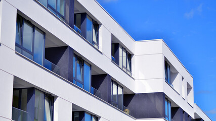 Modern architecture of urban residential apartment buildings on a sunny day. Facade of a modern apartment building.