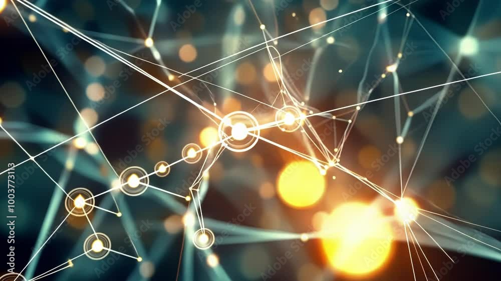 Poster abstract image of a neural network glowing and connecting, representing the complexity and beauty of