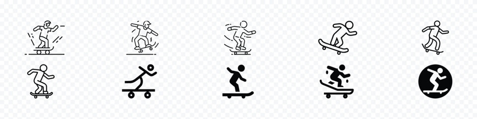 Person on skateboard line outline icon, Skateboard icon, Skateboard Side View Icon, Skateboard icon  © marufpro555777