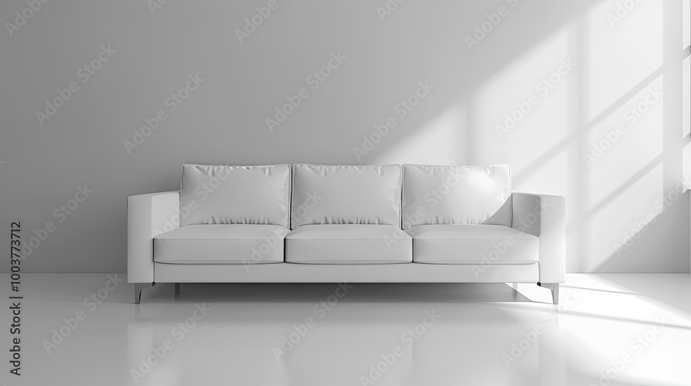 Poster horizontal view of white sofa in empty interior