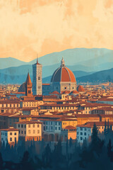 Obraz premium Giclee print travel poster, card, wallpaper or banner illustration, modern, clear and simple of Florence, Italy. Artistic, stylistic, screen printing, graphic design