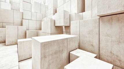3D Shifted White Cube Boxes Block Background in Minimalist Design