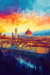 Fototapeta premium Giclee print travel poster, card, wallpaper or banner illustration, modern, clear and simple of Florence, Italy. Artistic, stylistic, screen printing, graphic design