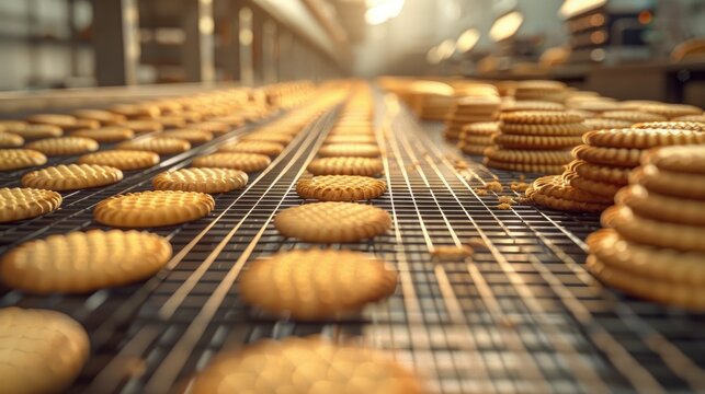 confectionery industry Workshop for the production of biscuits Conveyor line with cookies