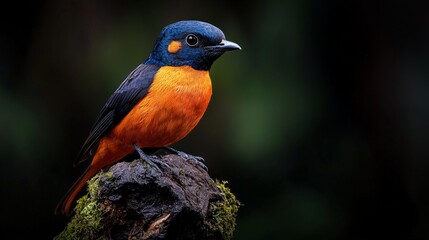 Obraz premium Fiery-throated Hummingbird on Mossy Perch 