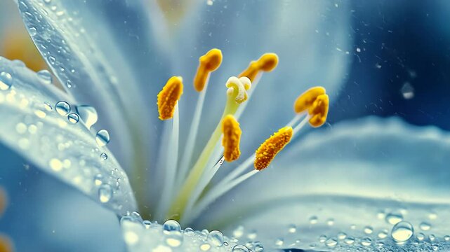 Closeup of a White Lily with Water Drops