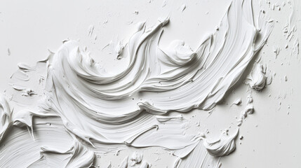 A white wave with splashes of white paint. There is movement and energy in the painting, as if the wave is in motion. Expressive chaotic paint strokes. Hand-drawn