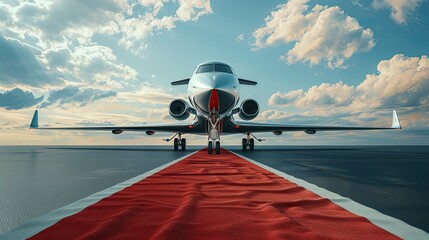 Private airplane with red carpet Conceptual image shot