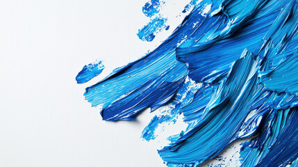 Fototapeta premium Artistic abstract sea background. Blue brush strokes on a white background. The brushstroke is bold and bright, creating a sense of movement and energy. The blue color is dominant