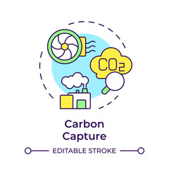 Carbon capture multi color concept icon. Co2 emission, greenhouse gas. Filtration system. Round shape line illustration. Abstract idea. Graphic design. Easy to use infographic, presentation