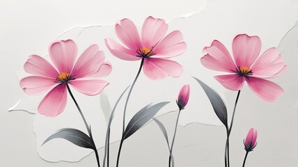 Minimalistic oil painting of abstract three pink