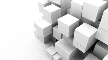 3D Shifted White Cube Boxes Block Background in Minimalist Design