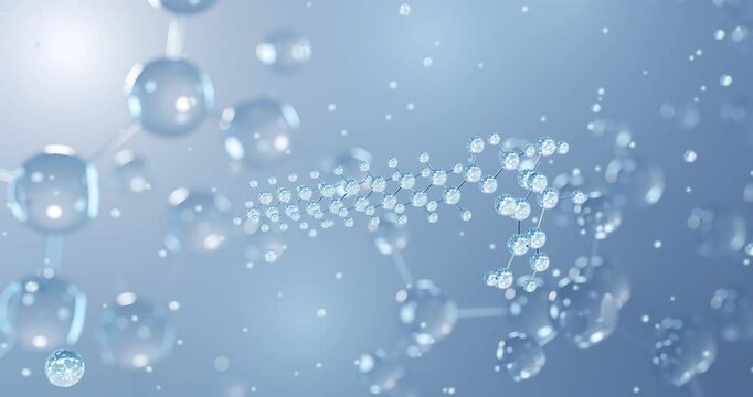 Ascorbyl stearate, rotating 3D model of e305, seamless looped video, molecular structure with selective focus