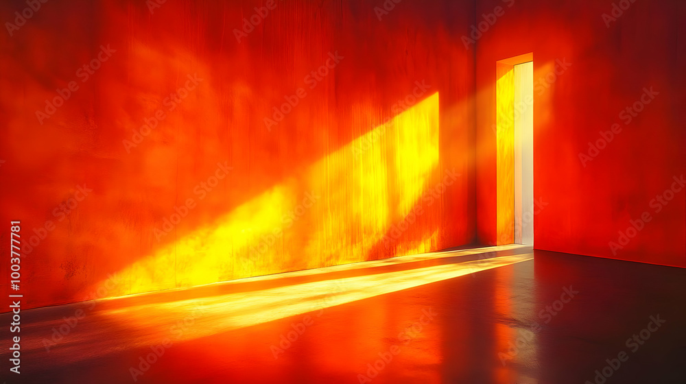 Wall mural Sunlight Streaming Through a Doorway in a Red Room