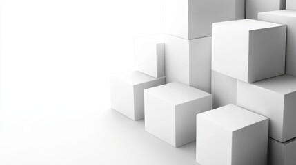 3D Shifted White Cube Boxes Block Background in Minimalist Design
