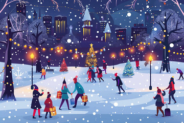 Christmas greeting card with bright winter holiday composition and New Year background