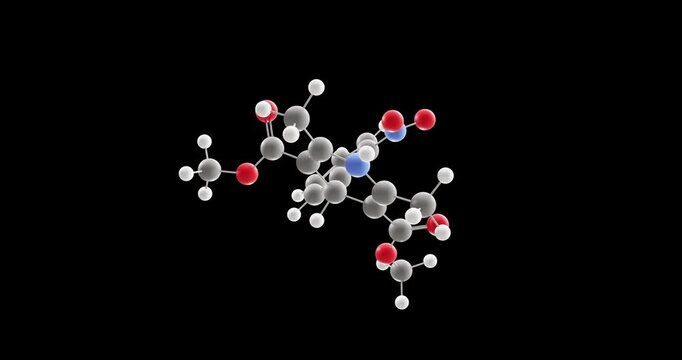 Nifedipine molecule, rotating 3D model of adalat, looped video on a black background