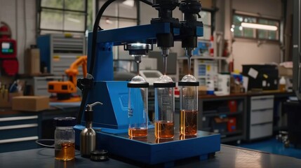 Laboratory Equipment with Bottles in Modern Workspace