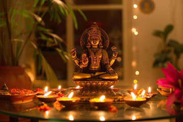 Fototapeta premium Beautiful greeting card with bright holiday composition for happy and celebrate Diwali