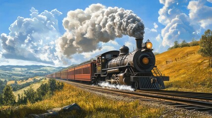 Obraz premium Vintage Steam Train in Scenic Landscape