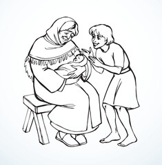 Vector drawing. Mother with baby