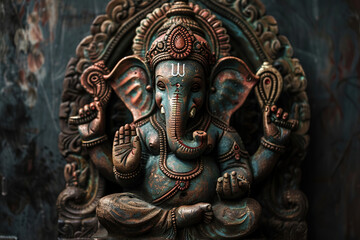 Fototapeta premium Beautiful greeting card with bright holiday composition for happy celebrate Ganesh Chaturthi
