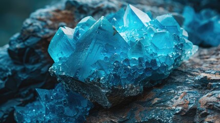 vibrant blue rosasite and calcite crystal mineral sample on granite