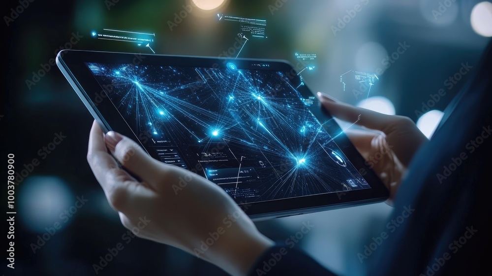 Poster digital interface with data visualization on tablet