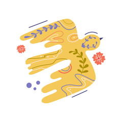  Folk ornamental bird and flowers. Best for greeting card. Template vector illustration.